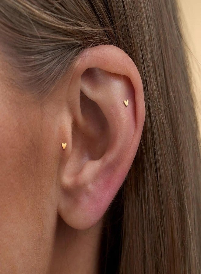 NONTAI Tiny Heart Stud Earrings, Gold Titanium Flat Back Earrings 16G, Threadless Cartilage Tragus Piercing Conch Stud Nose Helix Stud - Image 5